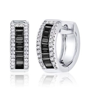 Earrings - Italo Black Baguette & Round Cut Triple Row Sliver Hoop Earrings, Apparel & Accessories, Italo jewelry - Online Catalog