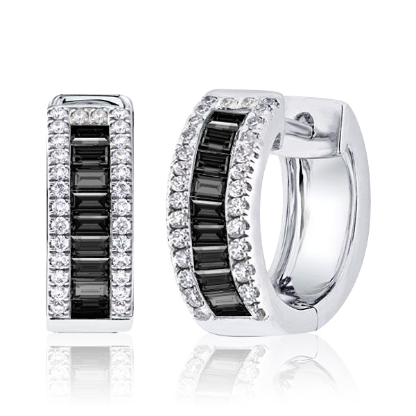 Earrings - Italo Black Baguette & Round Cut Triple Row Sliver Hoop Earrings, Apparel & Accessories, Italo jewelry - Online Catalog