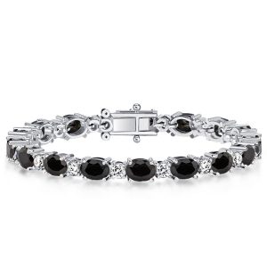 Bracelets - Italo Black & White Oval Cut Black Sapphire Bracelet For Women, Apparel & Accessories, Italo jewelry - Online Catalog