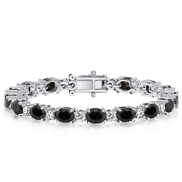 Bracelets - Italo Black & White Oval Cut Black Sapphire Bracelet For Women, Apparel & Accessories, Italo jewelry - Online Catalog