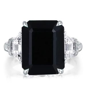 three stone engagement rings - Italo Black Ring Emerald Cut Ring Three Stone Engagement Ring, Italo jewelry - Online Catalog