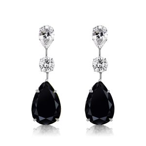 Earrings - Italo Pear Cut Black Sapphire Drop Earrings Sliver Earrings, Apparel & Accessories, Italo jewelry - Online Catalog