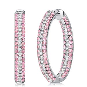 Earrings - Micro-pave Pink Sapphire Oval-shaped Hoop Earrings For Women, Apparel & Accessories, Italo jewelry - Online Catalog