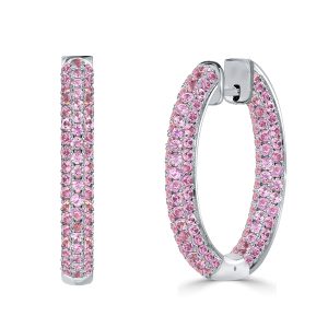 Earrings - Pave Setting Pink Sapphire Hoop Earrings For Women Pink Earrings, Apparel & Accessories, Italo jewelry - Online Catalog