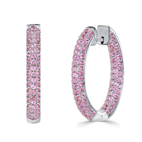 Earrings - Pave Setting Pink Sapphire Hoop Earrings For Women Pink Earrings, Apparel & Accessories, Italo jewelry - Online Catalog