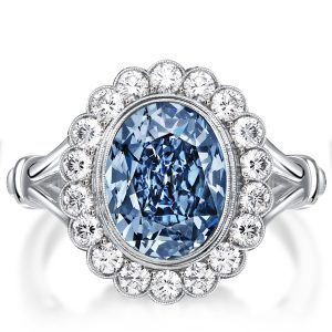 Halo engagement Rings - Italo Milgrain Oval Cut Blue Topaz Engagement Ring Halo Ring, Italo jewelry - Online Catalog