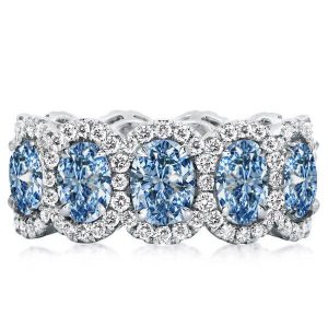 Eternity band - Italo Halo Oval Cut Blue Topaz Band Ring Eternity Wedding Band, Apparel & Accessories, Italo jewelry - Online Catalog