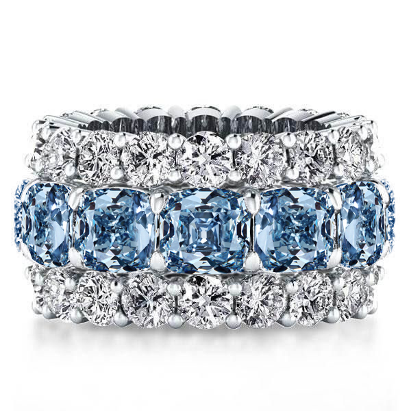 eternity band - Italo Cushion Cut Created Blue Topaz Wedding Band For Women, Italo jewelry - Online Catalog