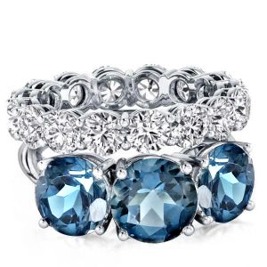 Bridal sets rings - Italo Blue Topaz Three Stone Engagement Rings Sets For Women, Italo jewelry - Online Catalog