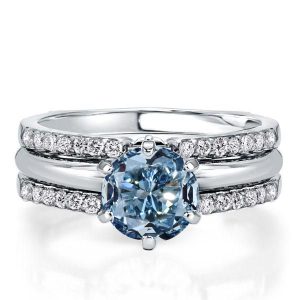 Bridal sets rings - Italo Blue Topaz Inset Guard Enhancers Engagement Rings Sets, Italo jewelry - Online Catalog