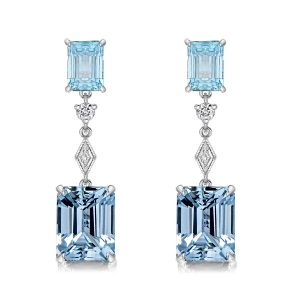 Earrings - Italo Emerald Cut Blue Topaz Earrings In Sterling Silver, Apparel & Accessories, Italo jewelry - Online Catalog