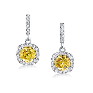 Earrings - Round Cut Yellow Topaz Halo Drop Earrings In Sterling Silver, Apparel & Accessories, Italo jewelry - Online Catalog