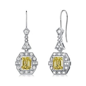 Earrings - Art Deco Yellow Topaz Emerald Cut Drop Earrings For Women, Apparel & Accessories, Italo jewelry - Online Catalog