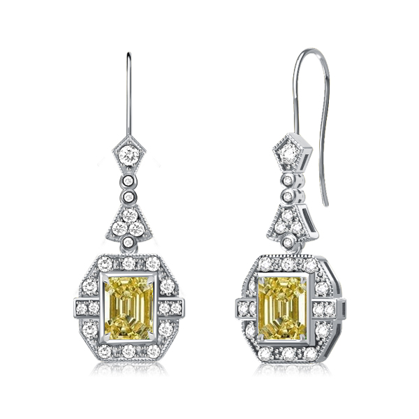 EarRings - Art Deco Yellow Topaz Emerald Cut Drop Earrings For Women, Italo jewelry - Online Catalog