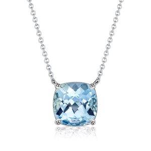 necklaces - Italo Cushion Cut Aquamarine Necklace Solitaire In 925 Silver, Italo jewelry - Online Catalog