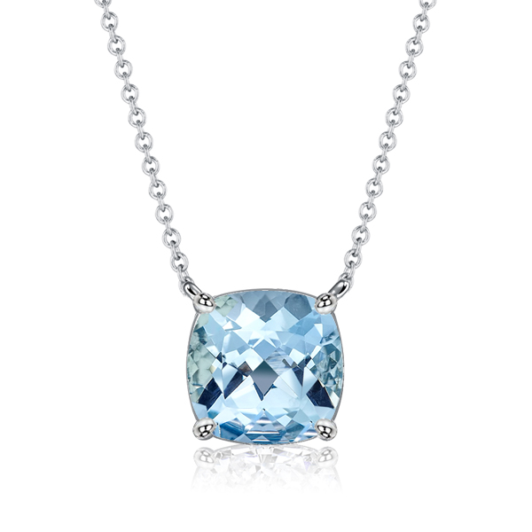Necklaces - Italo Cushion Cut Aquamarine Necklace Solitaire In 925 Silver, Apparel & Accessories, Italo jewelry - Online Catalog
