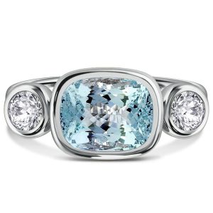 classic engagement rings - Italo Aquamarine Ring Cushion Cut 3 Stone Engagement Ring, Italo jewelry - Online Catalog