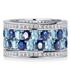 Eternity band - Italo Oval Cut Blue Multi Row Wedding Band Aquamarine Ring, Apparel & Accessories, Italo jewelry - Online Catalog