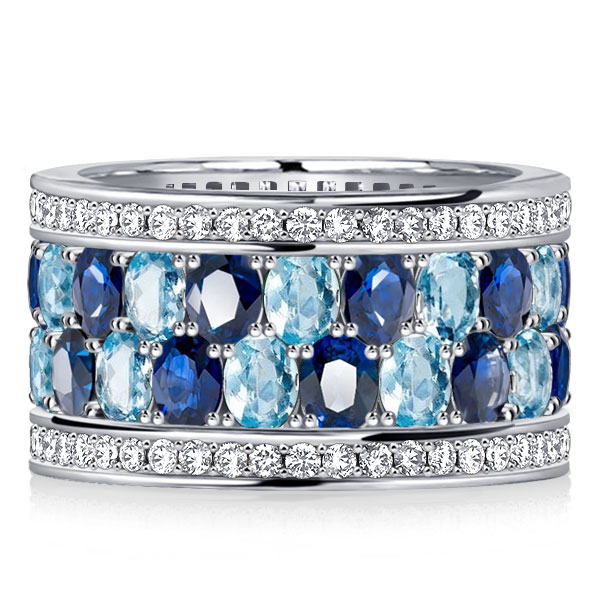 eternity band - Italo Oval Cut Blue Multi Row Wedding Band Aquamarine Ring, Italo jewelry - Online Catalog