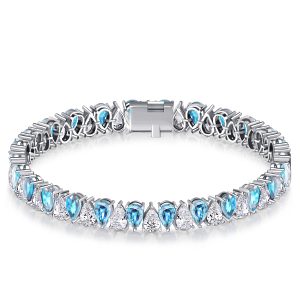 Bracelets - Italo Pear Cut White & Aquamarine Tennis Bracelet For Women, Apparel & Accessories, Italo jewelry - Online Catalog