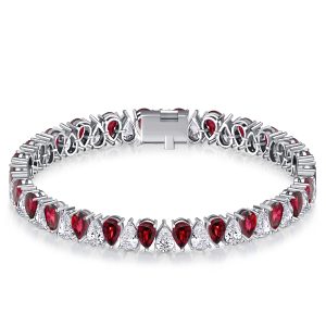 Bracelets - Italo Pear Cut White & Ruby Tennis Bracelet For Women, Apparel & Accessories, Italo jewelry - Online Catalog
