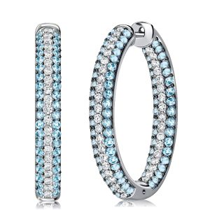 Earrings - Italo Triple Row Aquamarine Earrings Silver Oval Hoop Earrings, Apparel & Accessories, Italo jewelry - Online Catalog