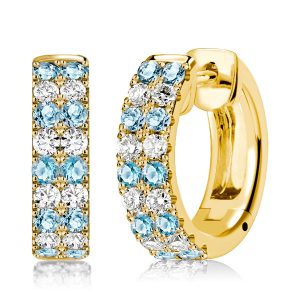 Earrings - Italo Double Row White & Aquamarine Hoop Silver Earrings, Apparel & Accessories, Italo jewelry - Online Catalog