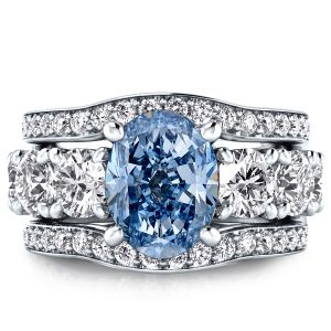 3pc wedding sets rings - Oval Cut Blue Sapphire Wedding Ring Set, Italo jewelry - Online Catalog
