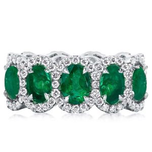 eternity band - Halo Oval Cut Emerald Green Eternity Wedding Band For Women, Italo jewelry - Online Catalog