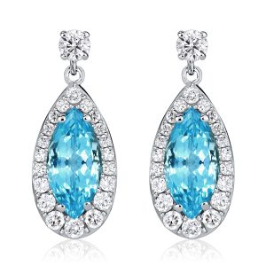 Earrings - Halo Marquise & Round Cut Aquamarine Drop Earrings, Apparel & Accessories, Italo jewelry - Online Catalog
