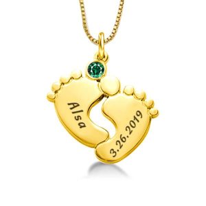 personalized necklaces - Personalized Baby Feet Necklace with Birthstone, Italo jewelry - Online Catalog