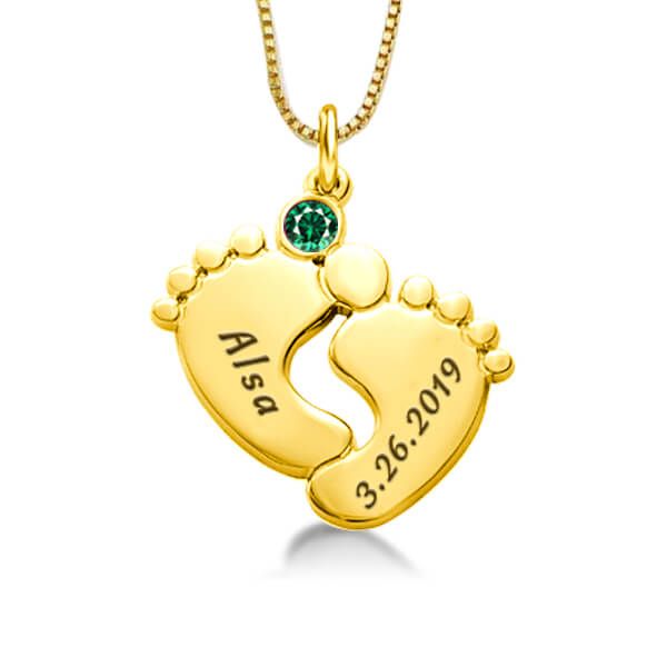 personalized necklaces - Personalized Baby Feet Necklace with Birthstone, Italo jewelry - Online Catalog