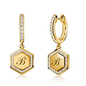 earrings - Italo Hexagon Initial Personalized Hoop Earrings Drop Earrings, Italo jewelry - Online Catalog