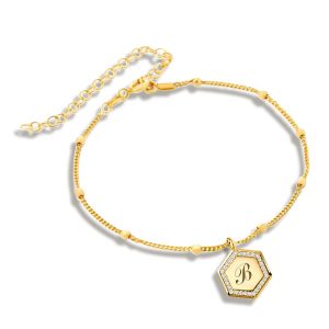 bracelets - Italo Hexagon Chain Bracelet Initial Personalized Chain Bracelet, Italo jewelry - Online Catalog