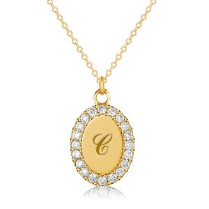 personalized necklaces - Oval Signet Pave Pendant Initial Personalized Necklace For Women, Italo jewelry - Online Catalog