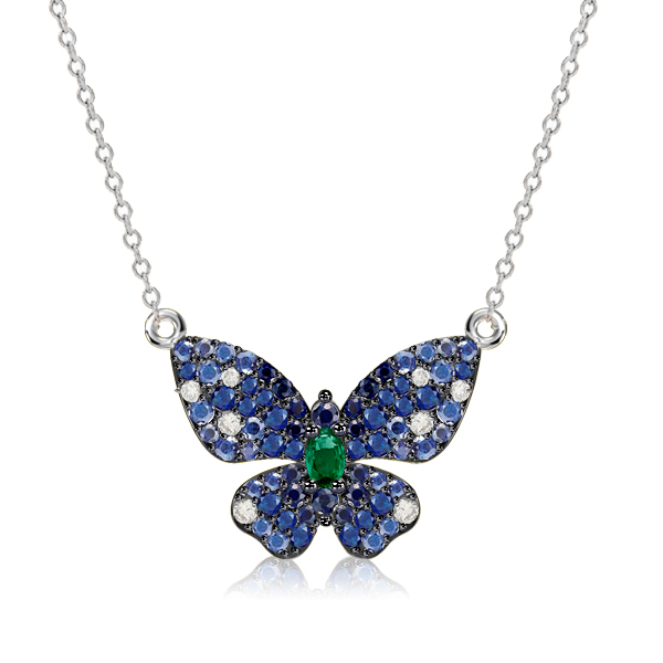 Necklaces - Dancing Butterfly Blue Sapphire Pendant Necklace For Women, Apparel & Accessories, Italo jewelry - Online Catalog