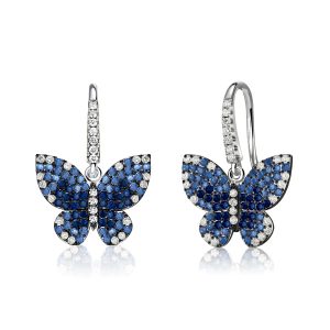 earrings - Dancing Butterfly Round Blue Sapphire Drop Earrings For Women, Italo jewelry - Online Catalog