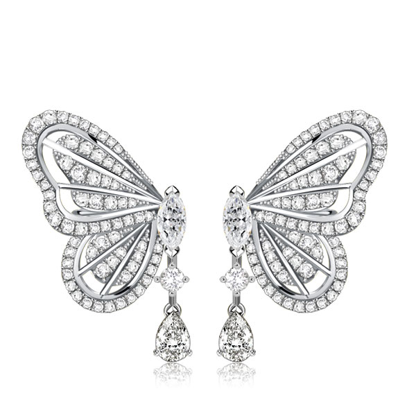 earrings - Dancing Butterfly White Sapphire Silver Drop Earrings For Women, Italo jewelry - Online Catalog