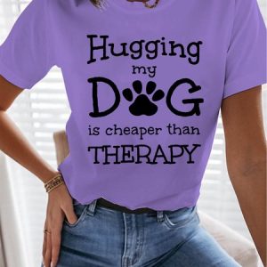 Women's Letter Short Sleeve Tee T-shirt Crew Neck Casual Summer Top, JustFashionNow T-Shirts, color:Purple|size:3XL,