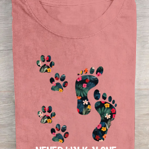 Never Walk Alone Paw Dog Flower Cotton T-Shirt, T-shirts, Lilicloth.com