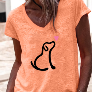 Funny V Neck Dog Cotton-Blend Casual T-Shirt, T-shirts, Lilicloth.com