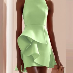 Women's Sleeveless Summer Plain Ruched Dress Crew Neck Date Going Out Urban Mini A-Line Orange, JustFashionNow Dresses, color:Green|size:3XL,