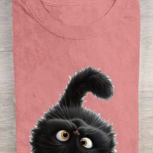 Cat Cotton Loose Casual T-Shirt, T-shirts, Lilicloth.com
