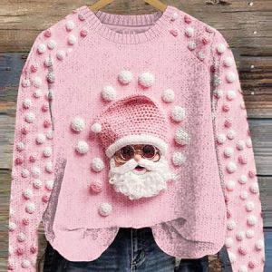 Cute Pink Santa Knitted Sweater, Sweaters, Lilicloth.com