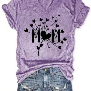 Women Mom Love Tree Cotton-Blend Regular Fit Heart/Cordate T-Shirt, T-shirts, Lilicloth.com