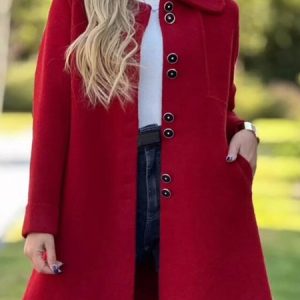 Women's Plain Buckle Regular Loose Jacket, Coats, color:Red|size:5XL, catalog Noracora shop