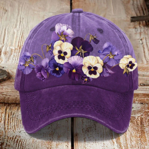 Unisex Purple Floral Print Alzheimer's Awareness Support Print Hat, Hats, Lilicloth.com