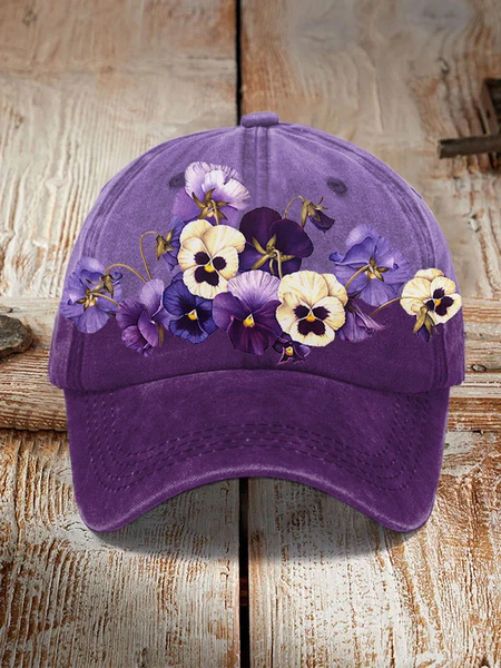 Unisex Purple Floral Print Alzheimer's Awareness Support Print Hat, Hats, Lilicloth.com