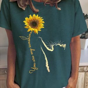 Sunflower Cat You Are My Sunshine Crew Neck Casual Short sleeve tops, T-shirts, Lilicloth.com