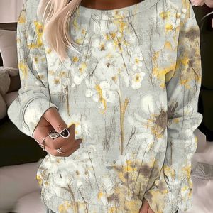 Casual Crew Neck Loose Sweatshirt, JustFashionNow Sweatshirts & Hoodies, color:Khaki|size:XXL,